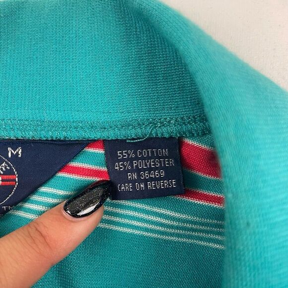 VTG Knights Bridge For Men Teal Red Striped Polo Shirt S/S Cotton Polyester Sz M - Picture 4 of 6